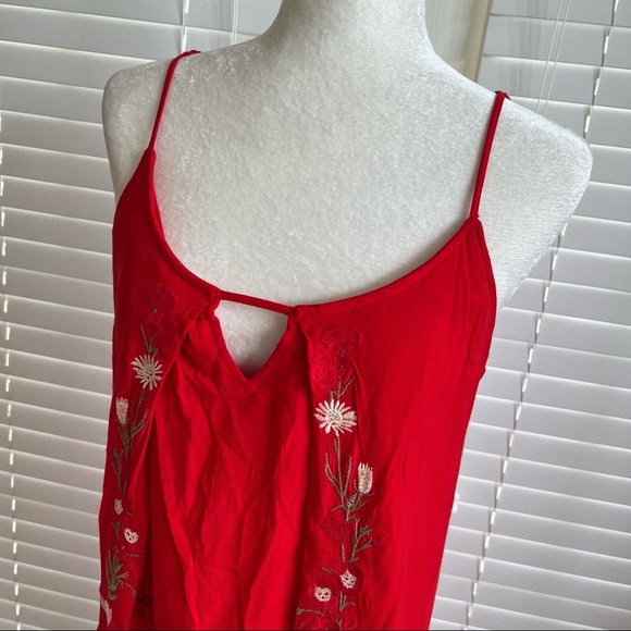 Umgee Size Medium Red Floral Mini Summer Bohemian Dress Sleeveless Cottagecore - Picture 2 of 13